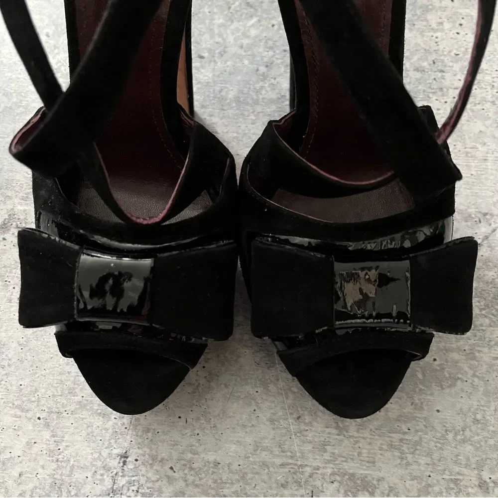 Jill Stuart Black Velvet Bow Platforms 38
